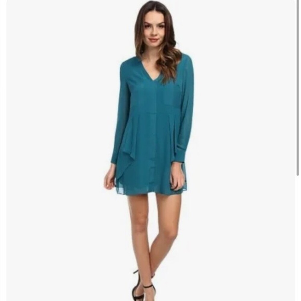 BCBGENERATION | Viridian‎ Long Sleeve Ruffle Green Midi Dress XS